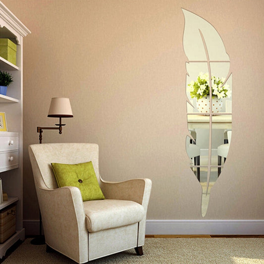 DIY Feather Style Acrylic Mirror Wall Stickers Home Room Mural Decoration Art Wall Sticker, Size: 30*120cm, 30*120cm (Silver), 30*120cm (Gold)