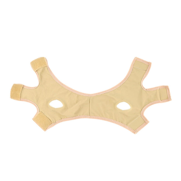 Double chin mask belt in light beige fabric with chin and neck cutouts