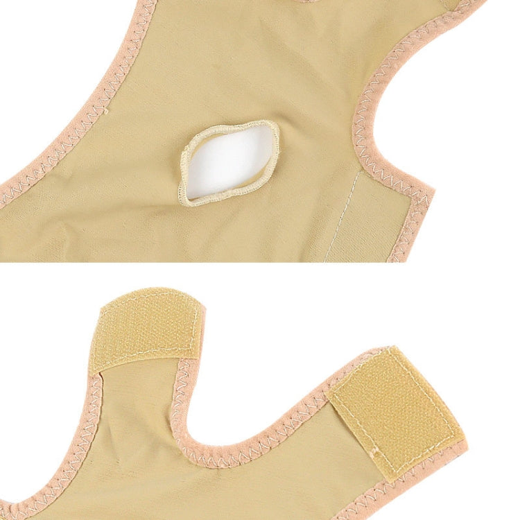 Beige fabric face mask belt with stitched openings for fit