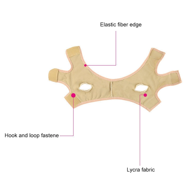 Beige chin lift mask belt diagram: lycra fabric, elastic edge, hook-and-loop