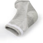Gray polyester-cotton heel gel socks with white striped cuff trim