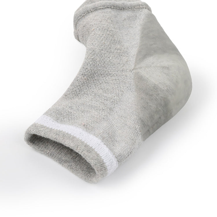 Gray polyester-cotton heel gel socks with white striped cuff trim