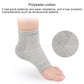 Gray heel gel socks on foot with knit cushioning at heel and arch
