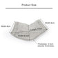 Gray heel gel sock laid flat with outlined width, length, and thickness