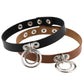 Set of leather choker necklaces in black and brown with silver dual rings