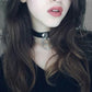 Black leather punk choker necklace with silver dual rings and adjustable holes