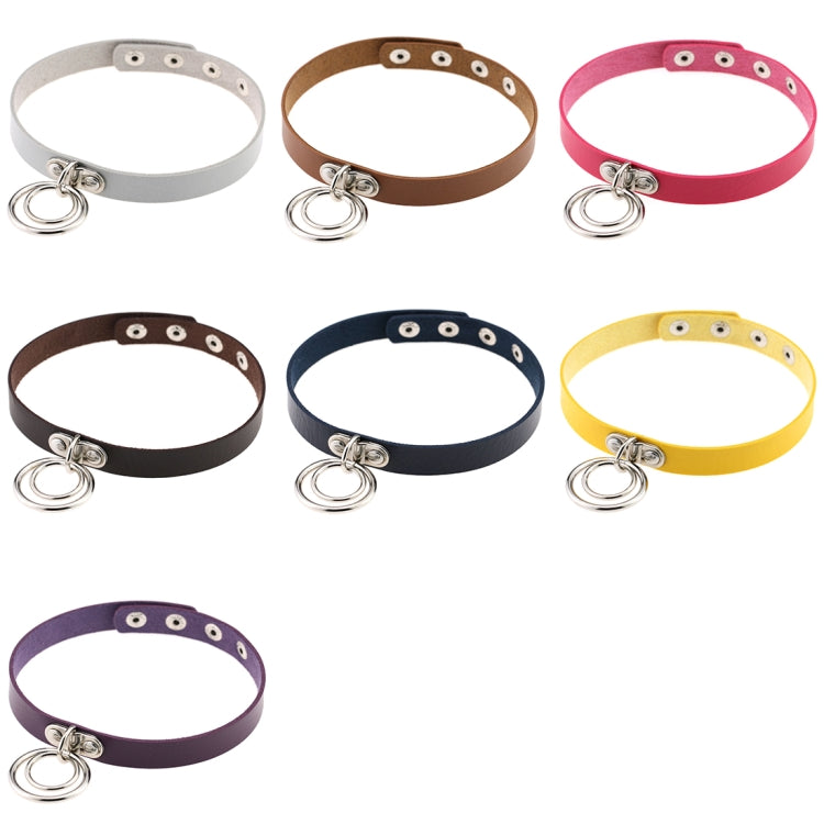 Assorted leather choker collars with silver dual rings in multiple colors
