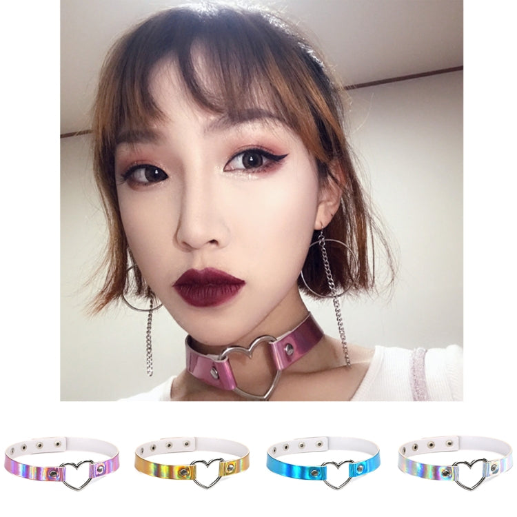 Heart-shaped collar choker necklace, pink iridescent finish with metal heart clasp