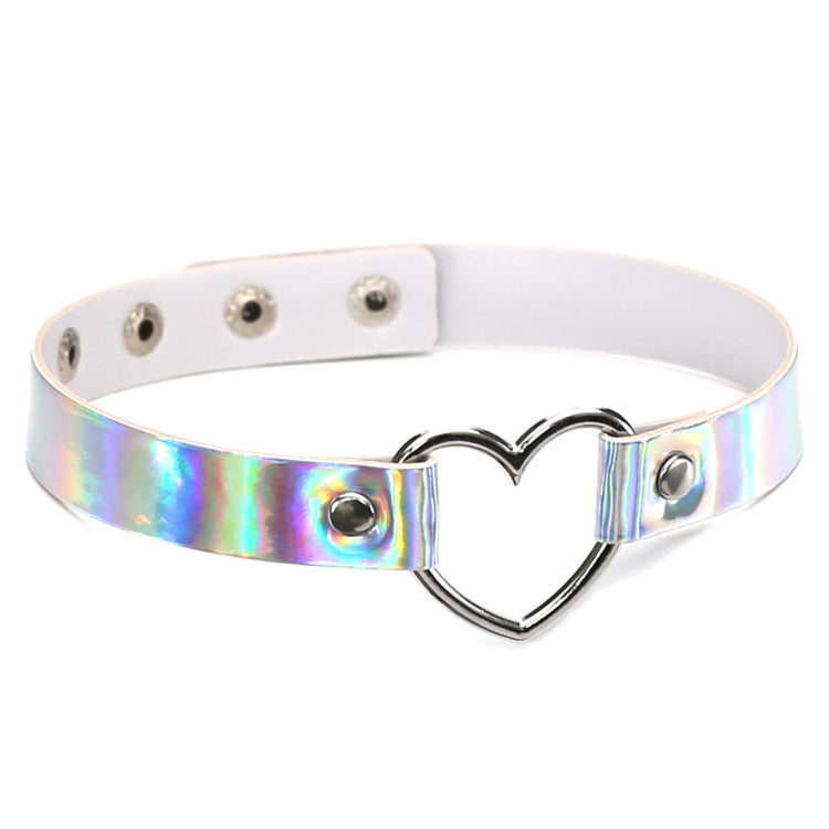 Iridescent heart-shaped collar choker with round eyelets and metal heart clasp