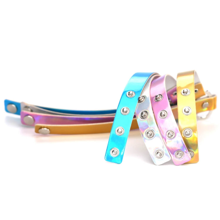 Heart-shaped collar choker necklaces with pink, blue, and orange iridescent straps