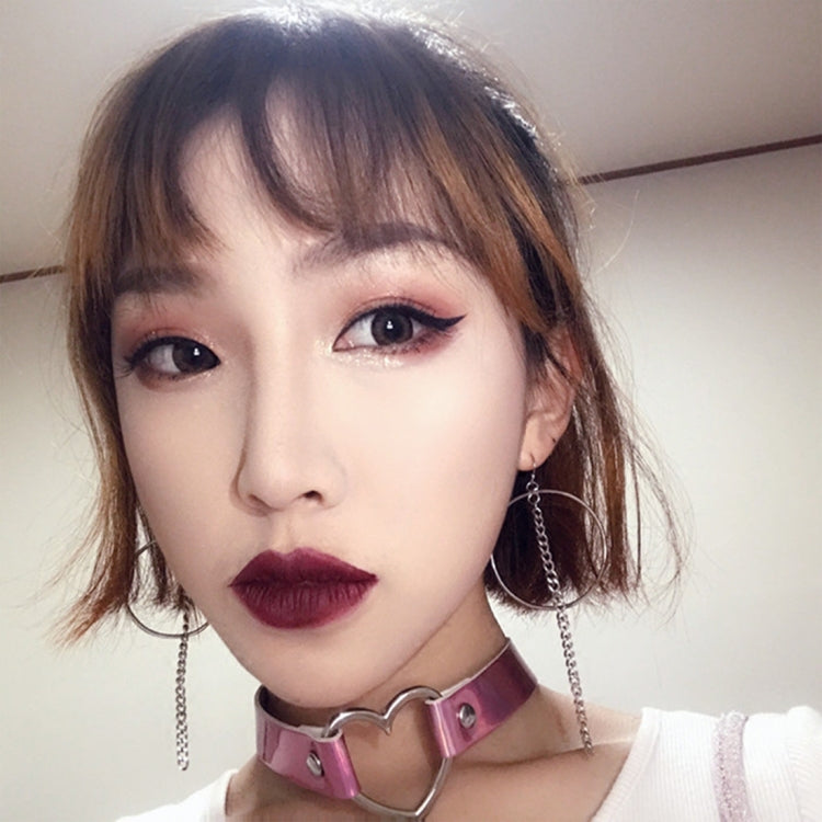 Heart-shaped collar choker necklace, pink iridescent strap with metal heart clasp