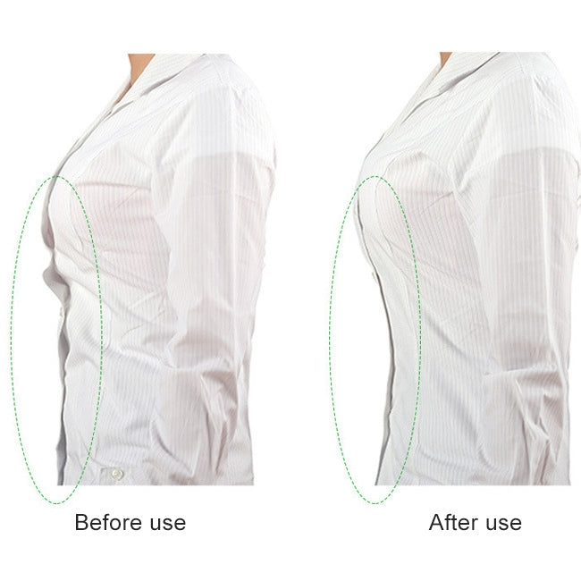 Before-and-after diagram showing anti-slip support on a shirt neckline