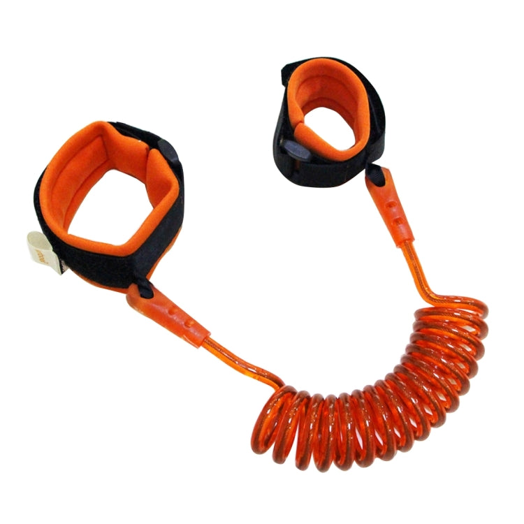 Orange coiled anti-lost wrist link leash with soft wrist cuffs, spring rope.
