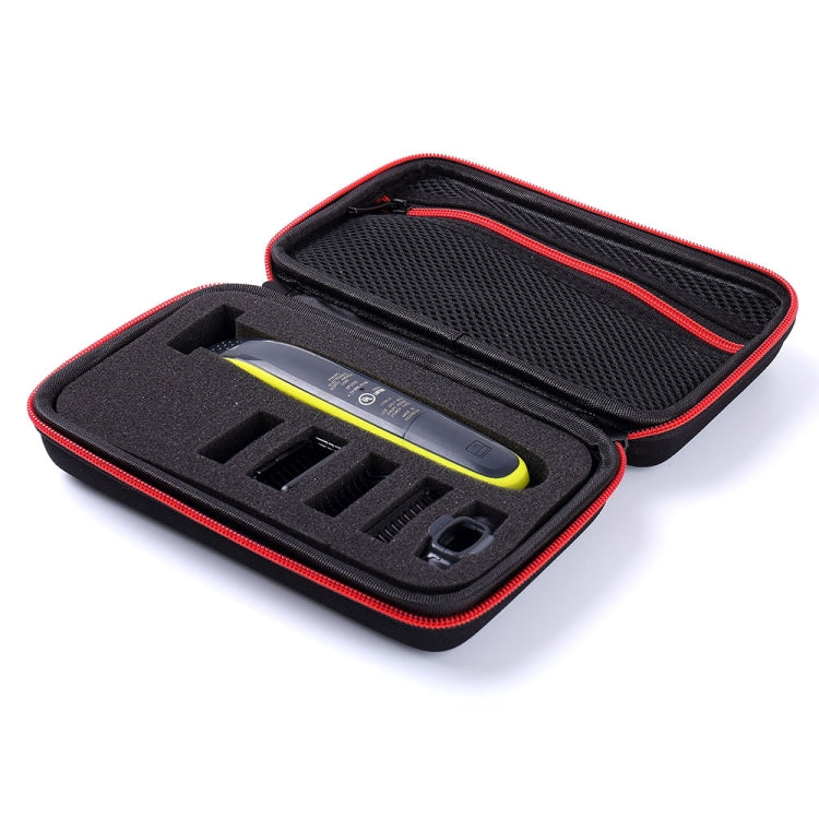 Red EVA electric shaver storage case with molded insert and zipper lid