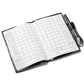 Open referee record notebook with grid pages and pencil in side holder