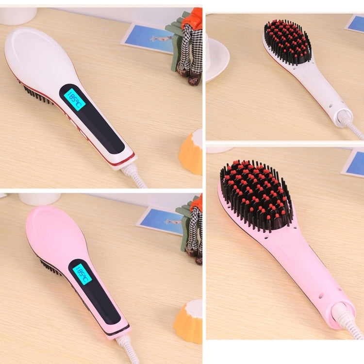 Pink hair straightener comb with LCD display and power cord