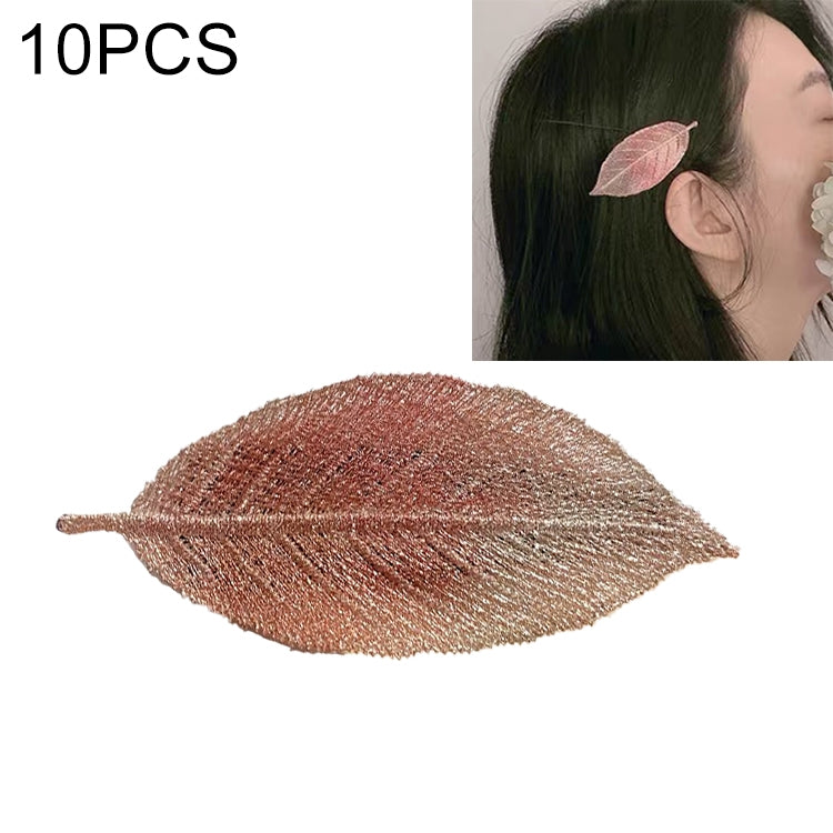 Girls' pink gradient leaf hairpin clip, glittery leaf design with barrette backing