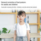 Light blue posture corrector worn by child with black sensor module on back