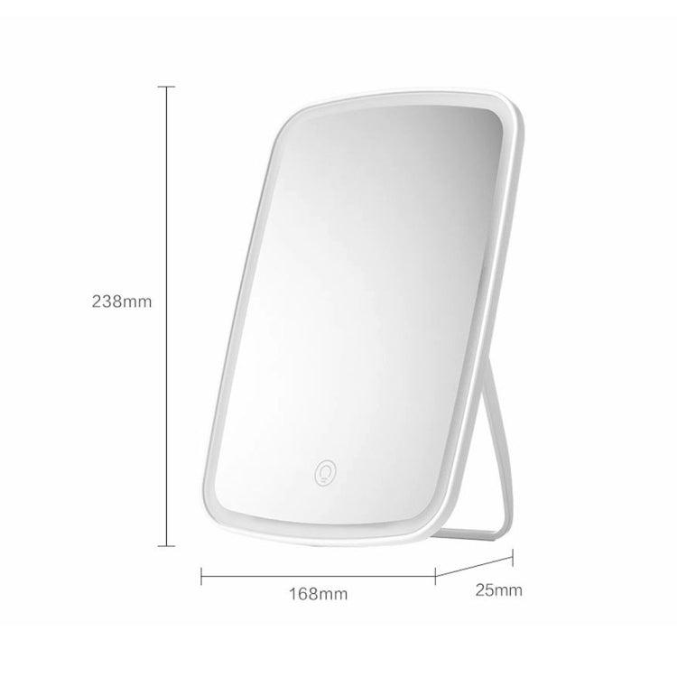 White square desktop LED mirror with stand, approx. 238mm height and 168mm width