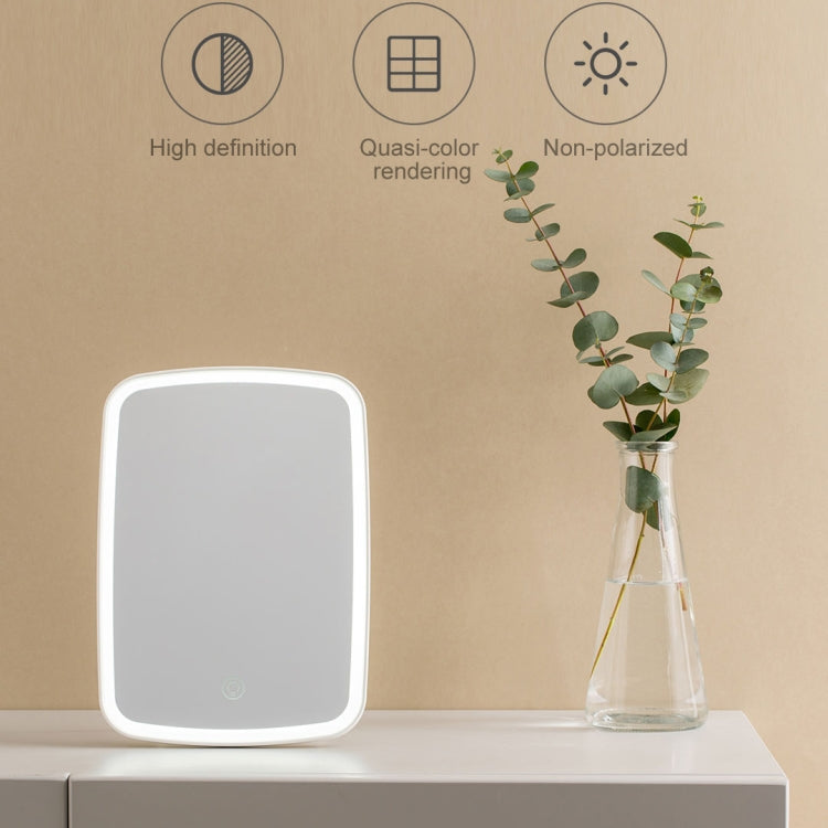 Square LED cosmetic desktop mirror, white, backlit glow, single-sided