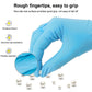 Blue disposable nitrile glove with textured fingertips for better grip