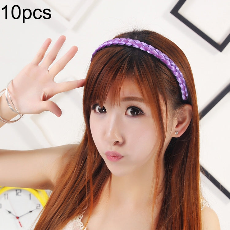 Twist braid hair headband with light purple braided band, worn across hairline