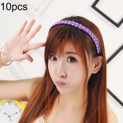 Twist braid hair headband with light purple braided band, worn across hairline