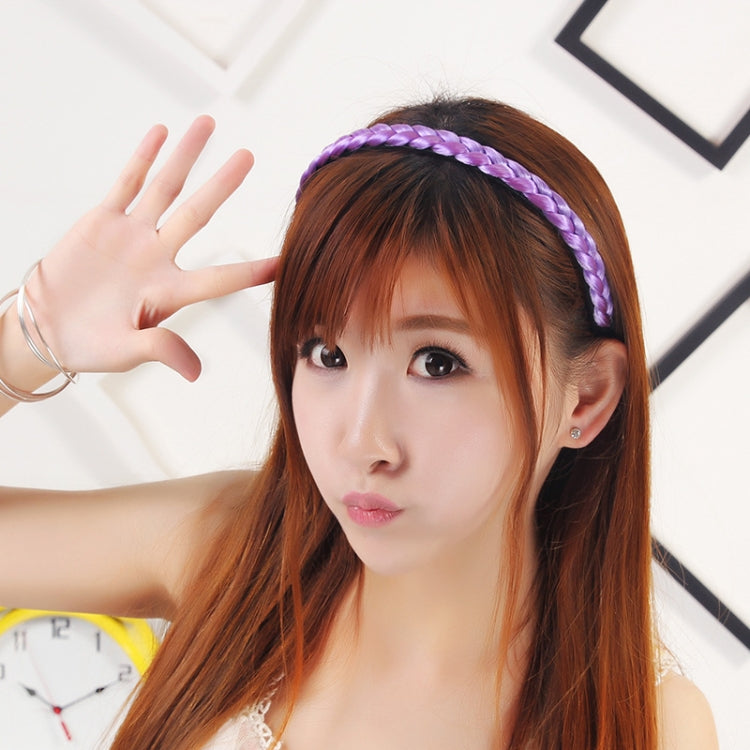 Twist braid hair headband with light purple braided band, worn on top of hair