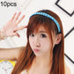 Twist braid hair headband with sky blue braided band, worn across the hairline
