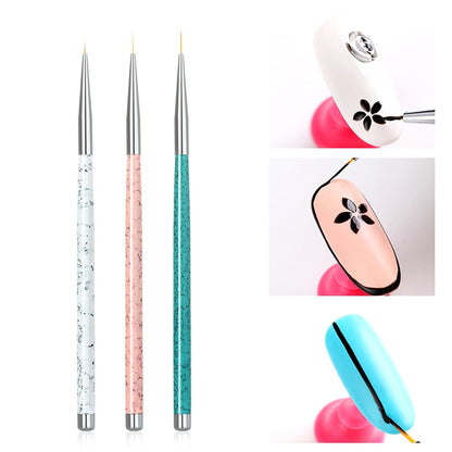 3-piece nail art dotting and drawing pen set with three fine tips in mixed colors