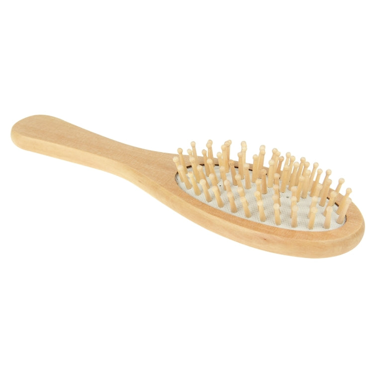 Natural wooden hair massage comb brush with rubber base, small, light wood