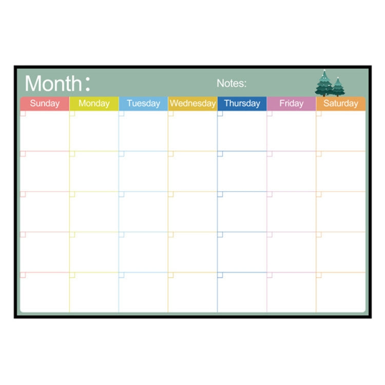 Magnetic monthly planner whiteboard with colored weekday header and blank grid