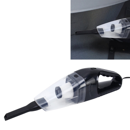 Black wet/dry car vacuum cleaner with brush and clear dust container