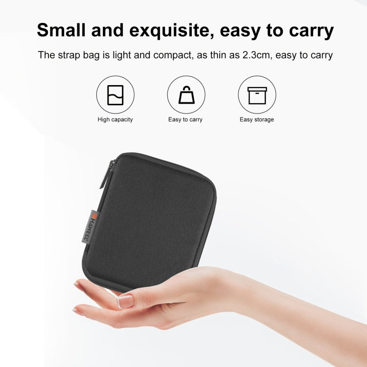 Black watch band organizer zip case held in a hand; compact square storage pouch
