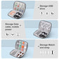 Watch band organizer case open with grid pockets for USB drive and cable storage