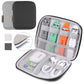 Grey watch band organizer case with open organizer and mesh-lined pockets for cables and bands