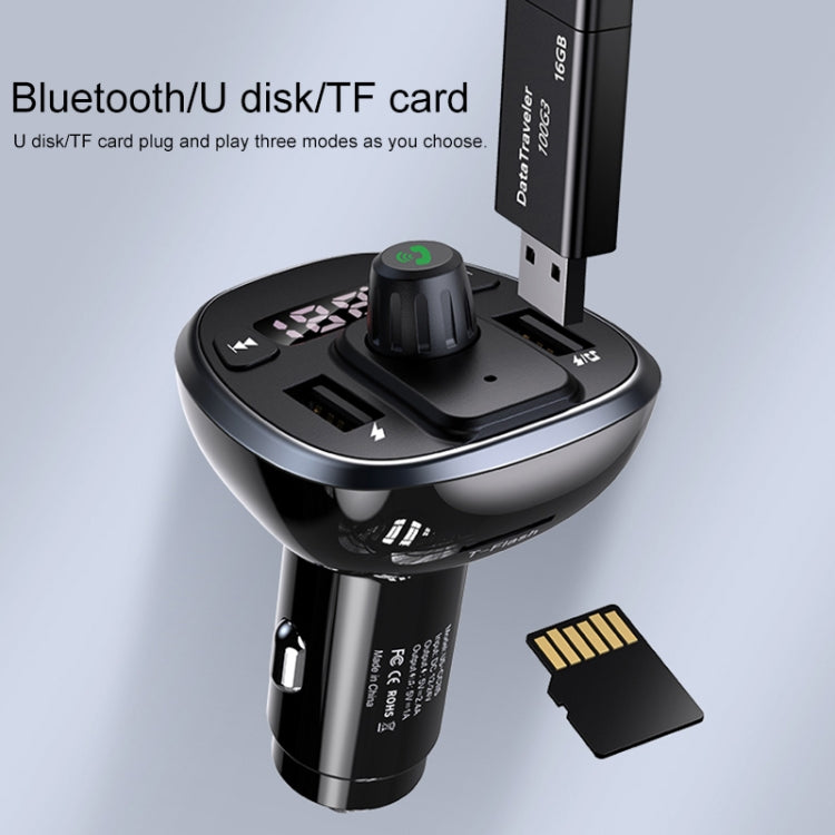 Black car charger with dual USB ports and TF/SD card slot