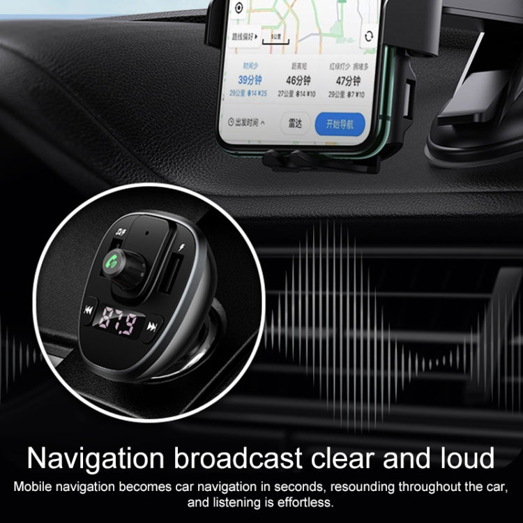 Black wireless car charger with dual USB ports and front control buttons