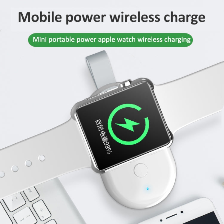 White magnetic wireless watch charger dock with black screen and green charging icon