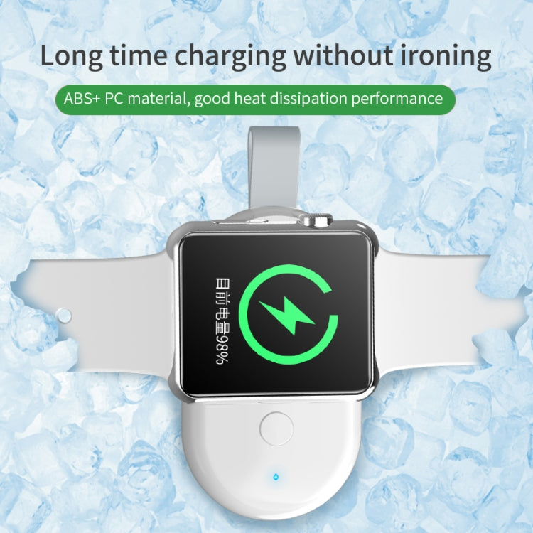 White magnetic wireless watch charger dock with black screen and green charging ring