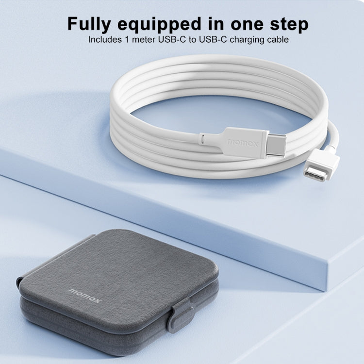 White USB-C charging cable with gray foldable wireless charger base