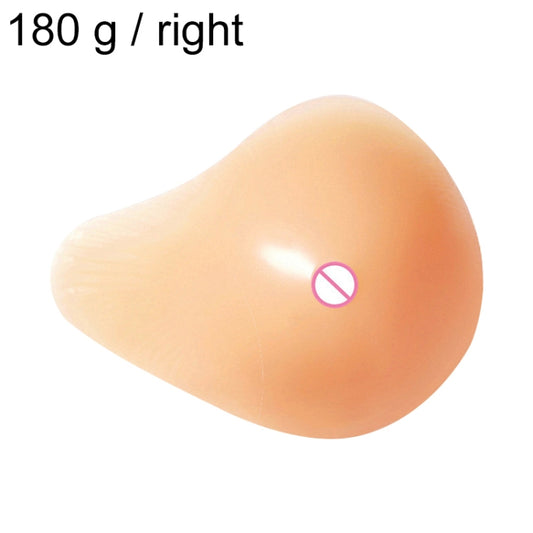 Beige silicone postoperative breast pad for right side, spiral shape with nipple cover.