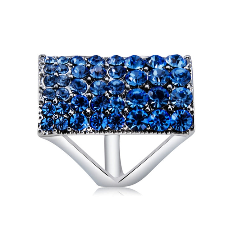 Silver-plated rectangle ring with blue crystal stones
