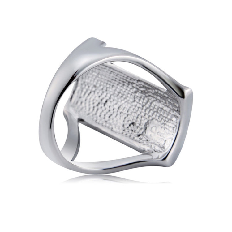 Silver-plated geometric ring with open rectangular design