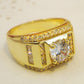 Gold-plated men's ring with clear zircon and rhinestone accents