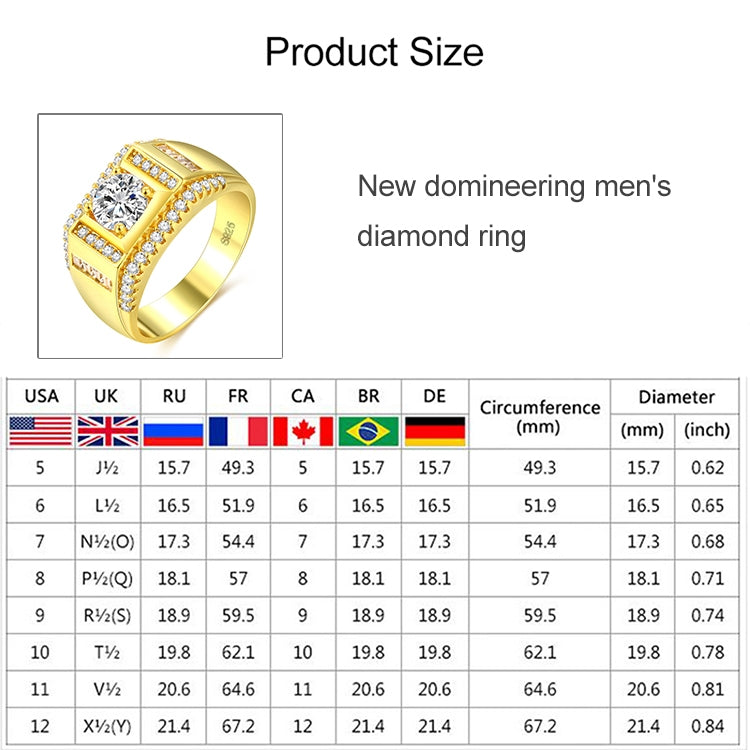 Men’s diamond ring product size chart with ring thumbnail preview