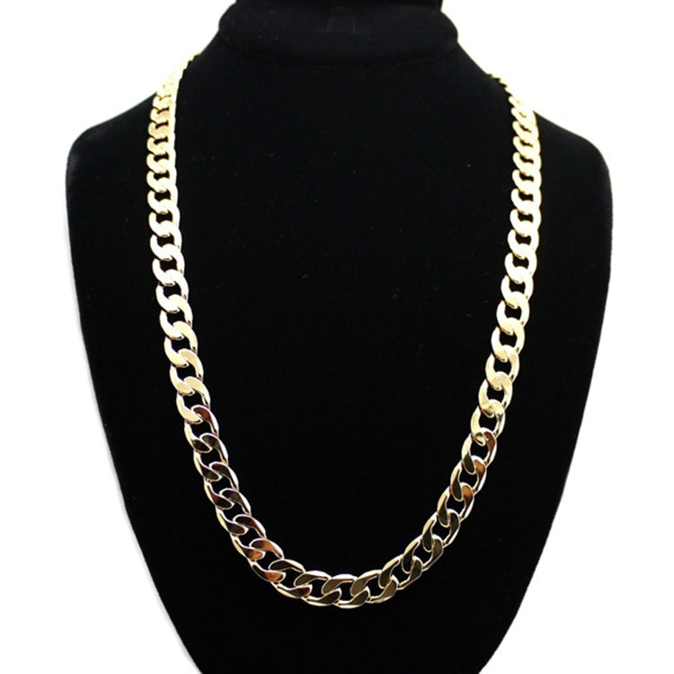 Gold long chain necklace with thick curb links, simple hip hop style