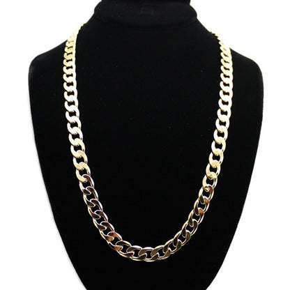 Gold long chain necklace with thick curb links, simple hip hop style