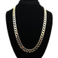 Gold curb-link chain necklace, long length with flat interlocking links