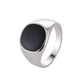 Polished silver-tone drip signet ring with black oval center face